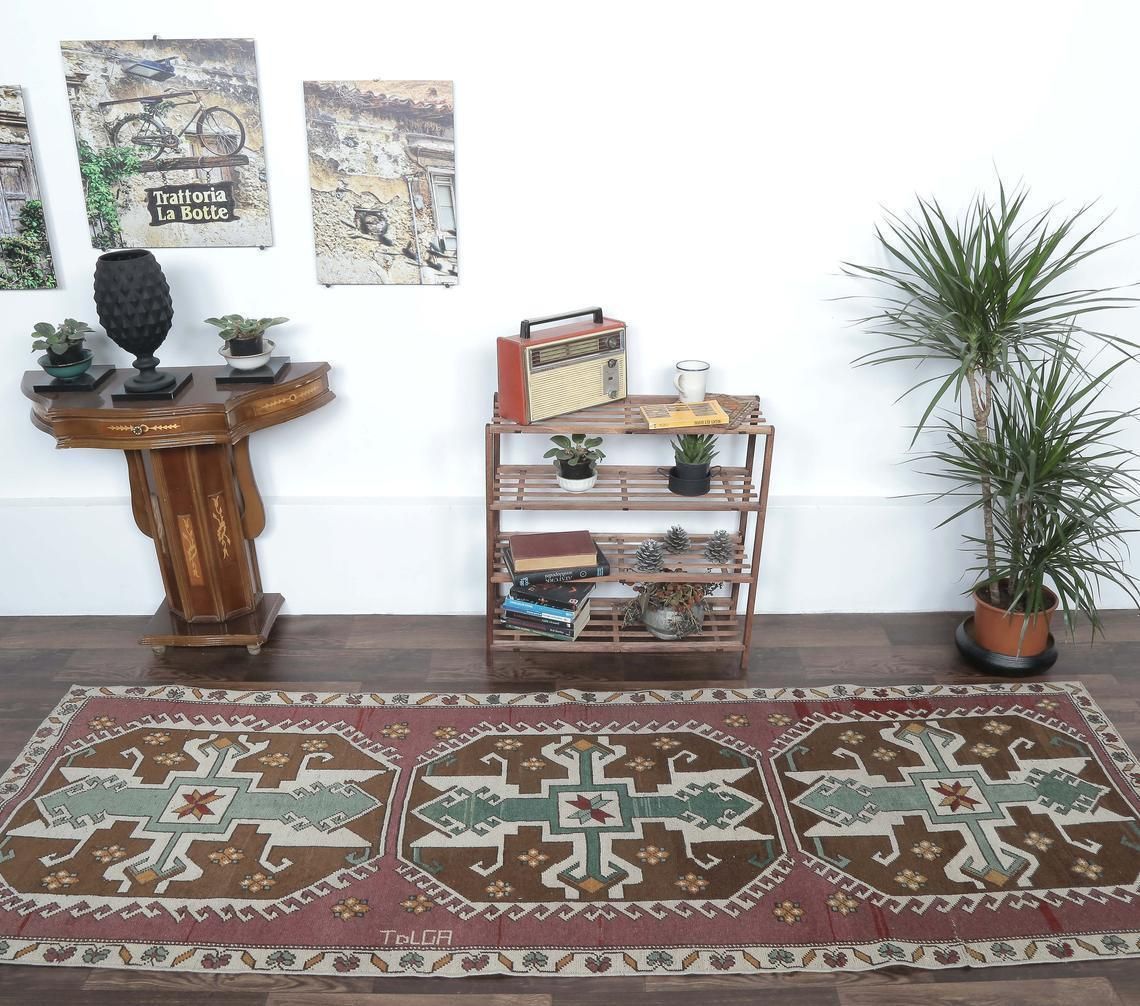 3x9 Eclectic Vintage Turkish Oushak Runner, Hand Knotted Wool, Red Kitchen Hallway Rug, One Of A Kind, Anatolian, Boho Decor, Shabby Chic photo furniture