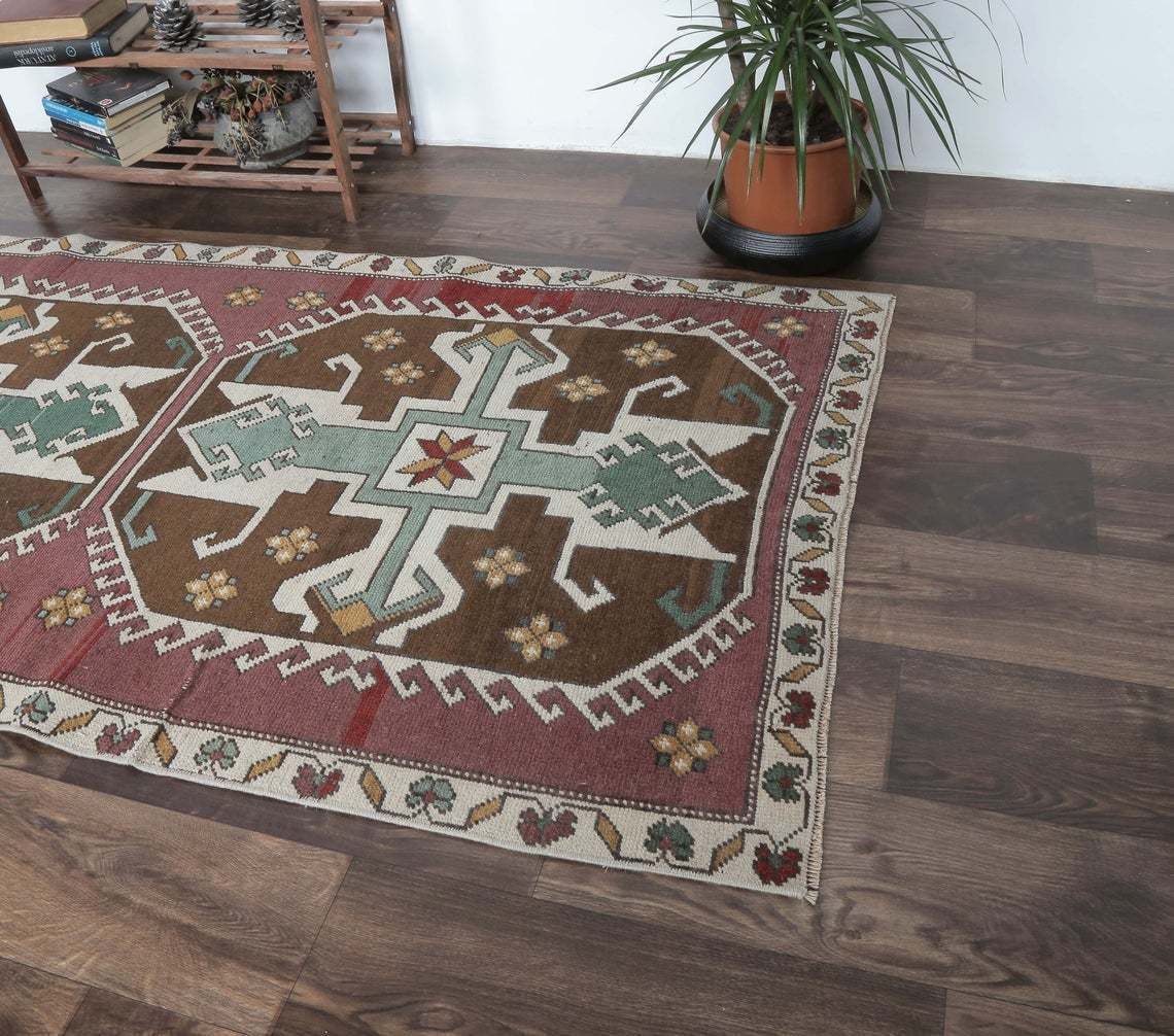 3x9 Eclectic Vintage Turkish Oushak Runner, Hand Knotted Wool, Red Kitchen Hallway Rug, One Of A Kind, Anatolian, Boho Decor, Shabby Chic photo for sale