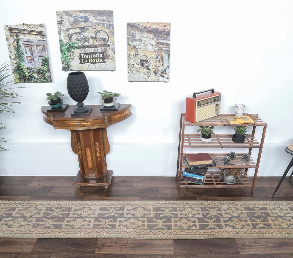 2x10 Narrow Vintage Turkish Oushak Narrow Runner, Handmade Wool Carpet, Kitchen Hallway Rug, One Of A Kind, Anatolian, Boho Decor photo for sale