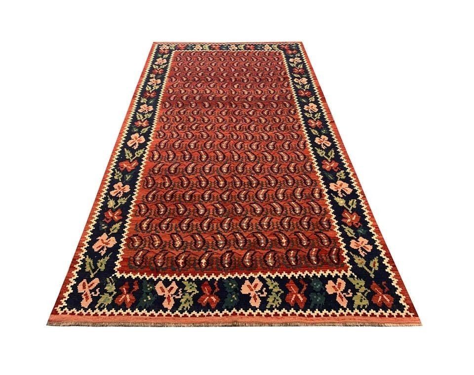 Antique Rugs Caucasian Karabagh Kilim Rug Red Handmade Carpet Paisley Pattern 138x264cm photo furniture