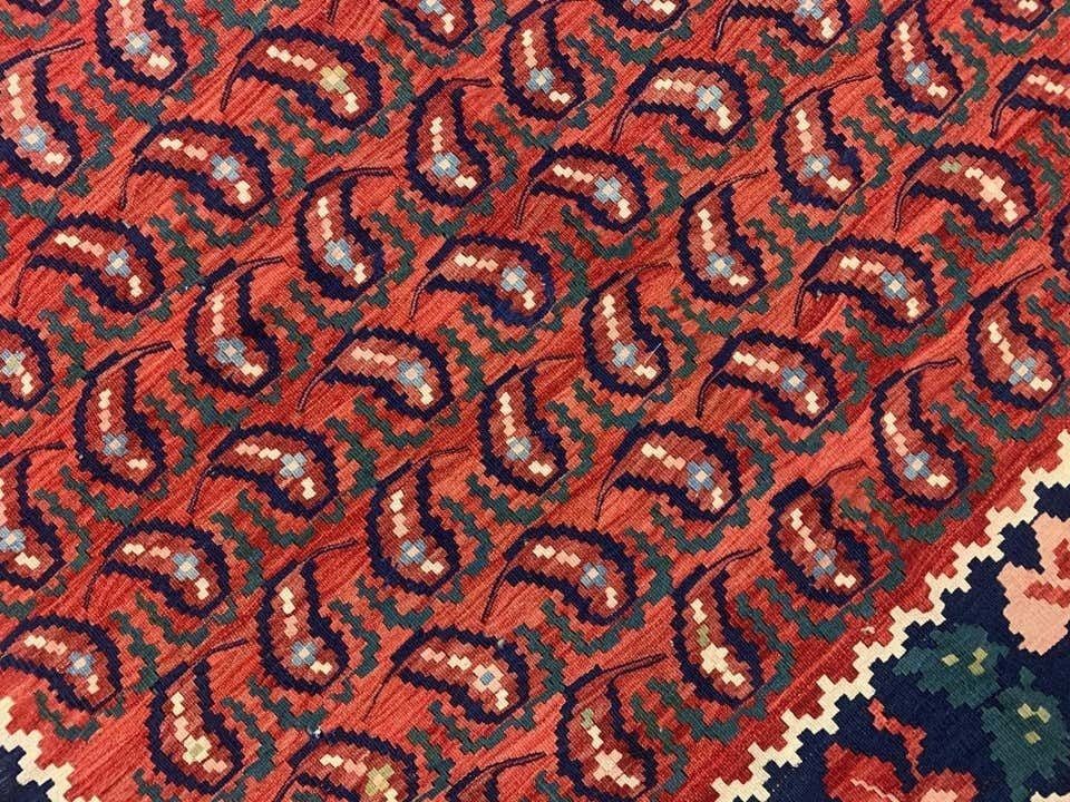 Antique Rugs Caucasian Karabagh Kilim Rug Red Handmade Carpet Paisley Pattern 138x264cm photo 4800.0