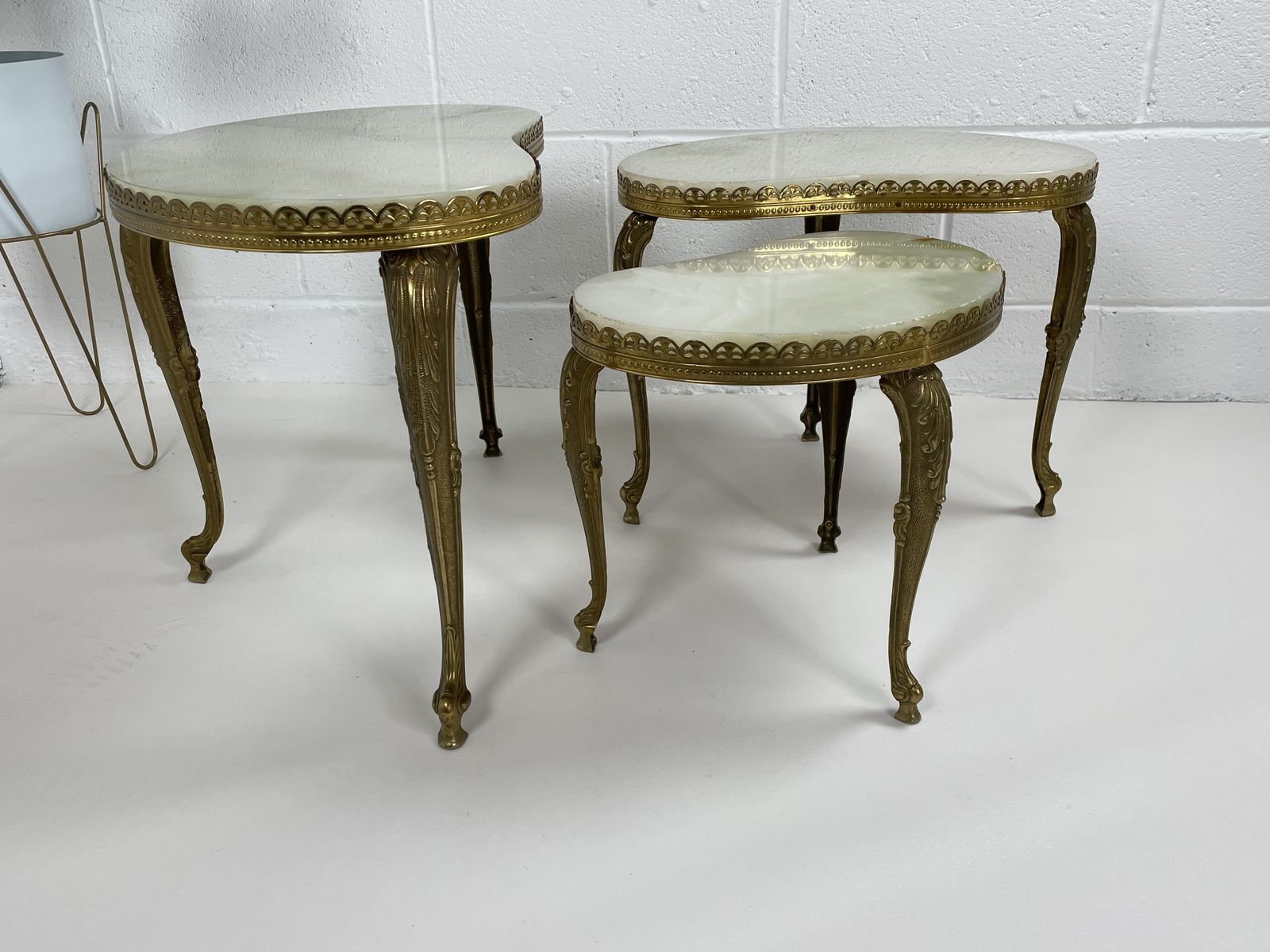 Hollywood Regency Onyx & Gilt Metal Italian Nest Of Tables photo furniture