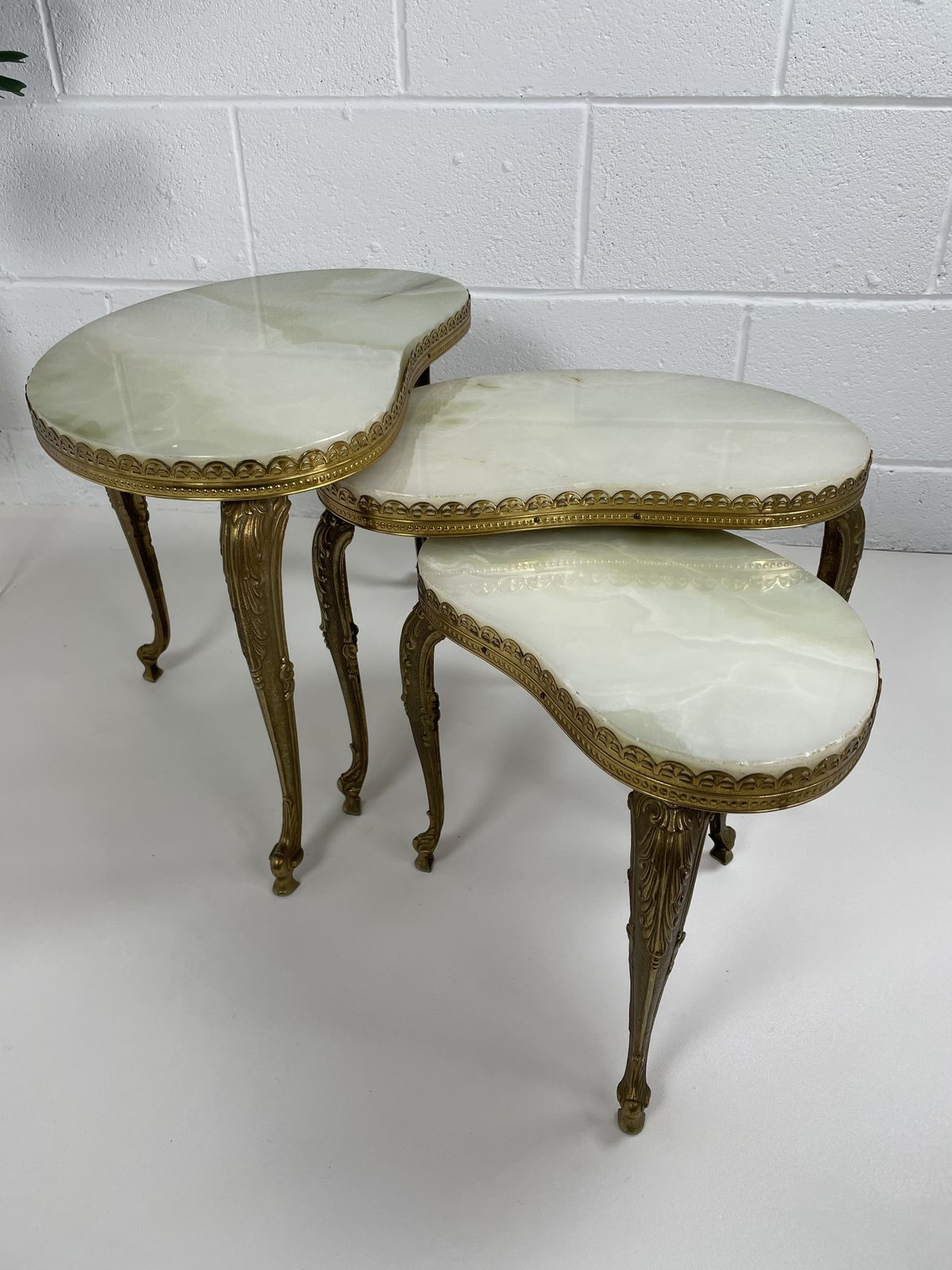 photo for sale Hollywood Regency Onyx & Gilt Metal Italian Nest Of Tables