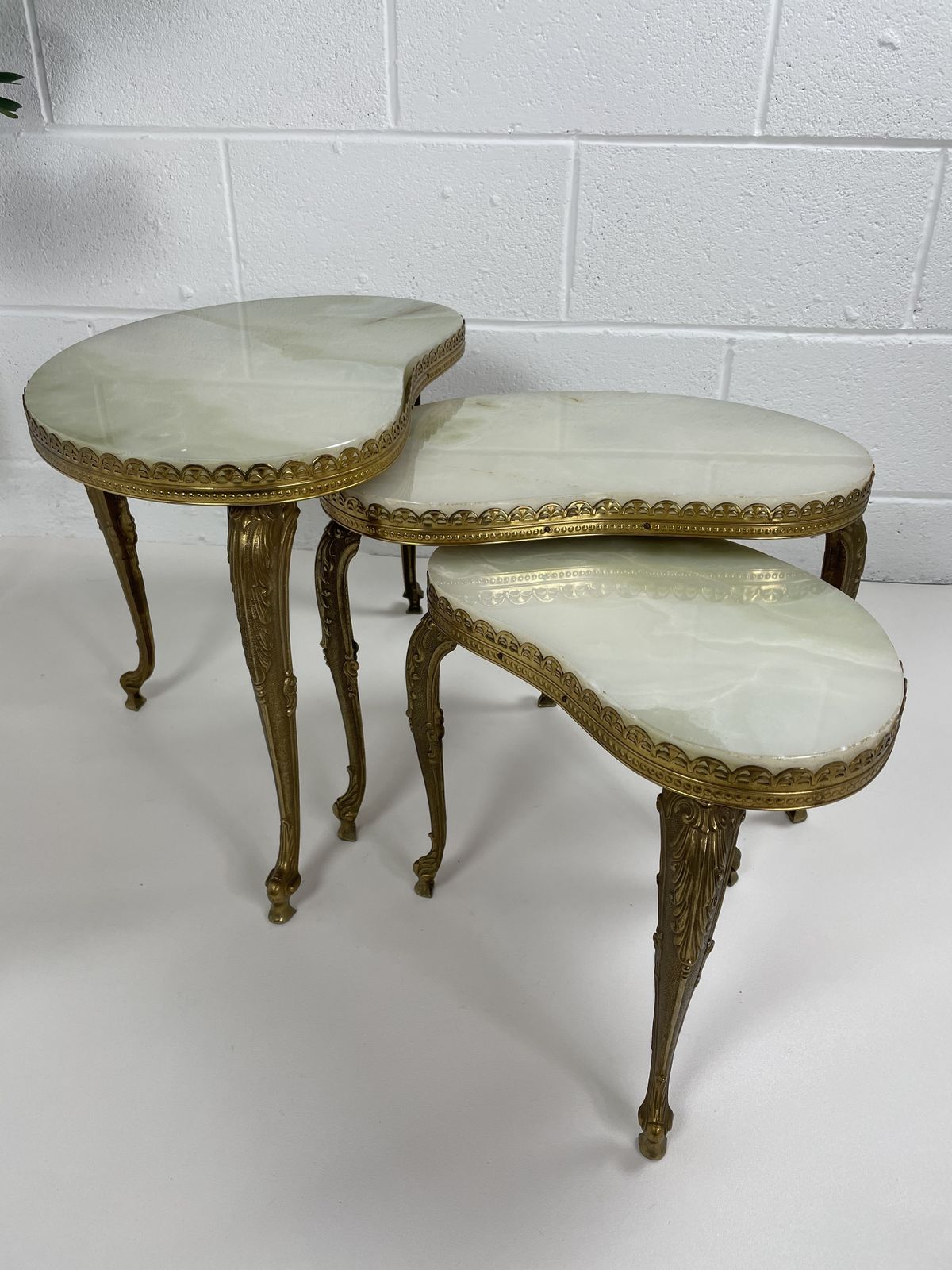Hollywood Regency Onyx & Gilt Metal Italian Nest Of Tables