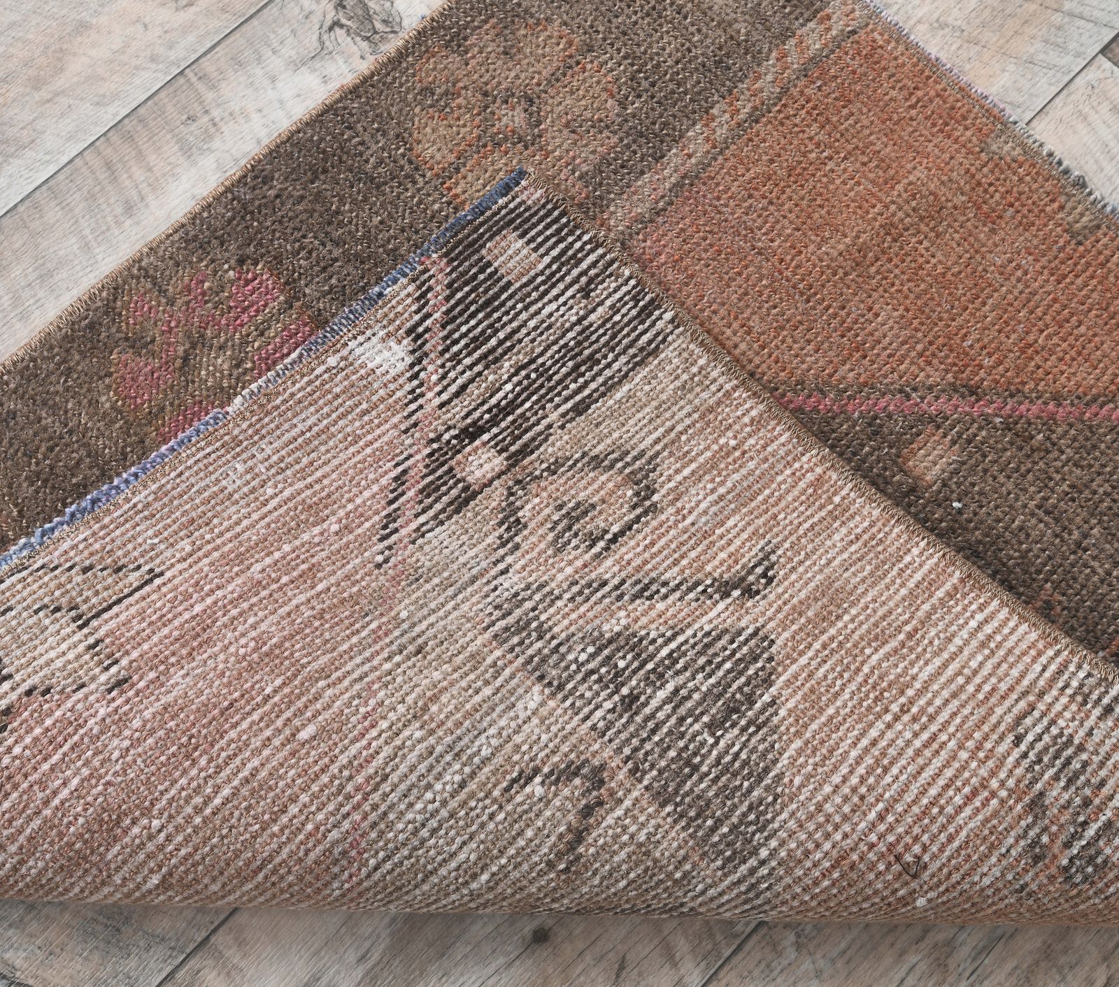 Turkish Vintage Oushak Rug, Door Mat Small Carpet, Handmade Wool Doormat, Oriental Camel Beige Mini Rugs, One Of A Kind, Made In Turkey photo 125.0