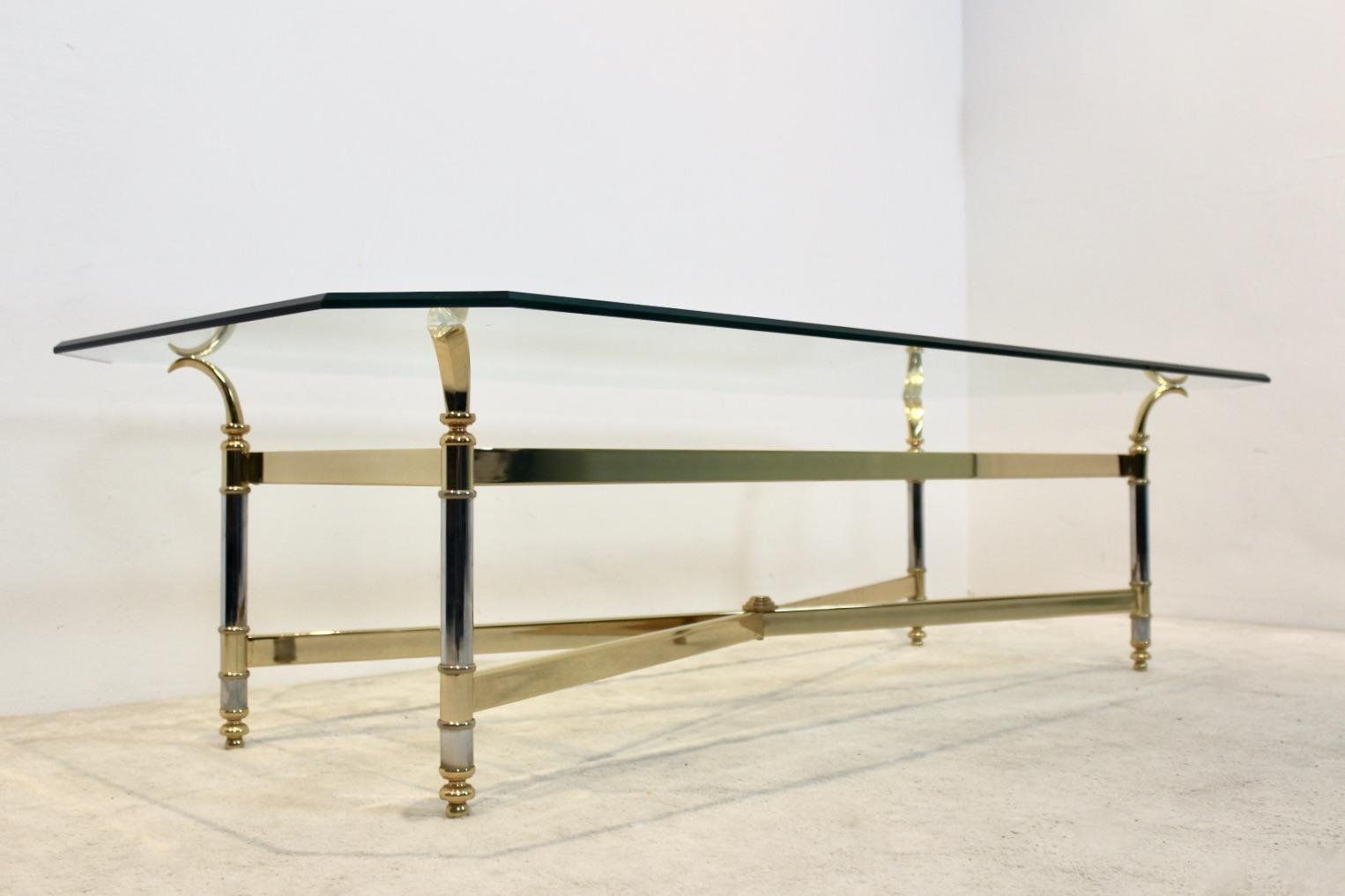 Brass, Chrome & Glass Center Table, France 1970s photo buy