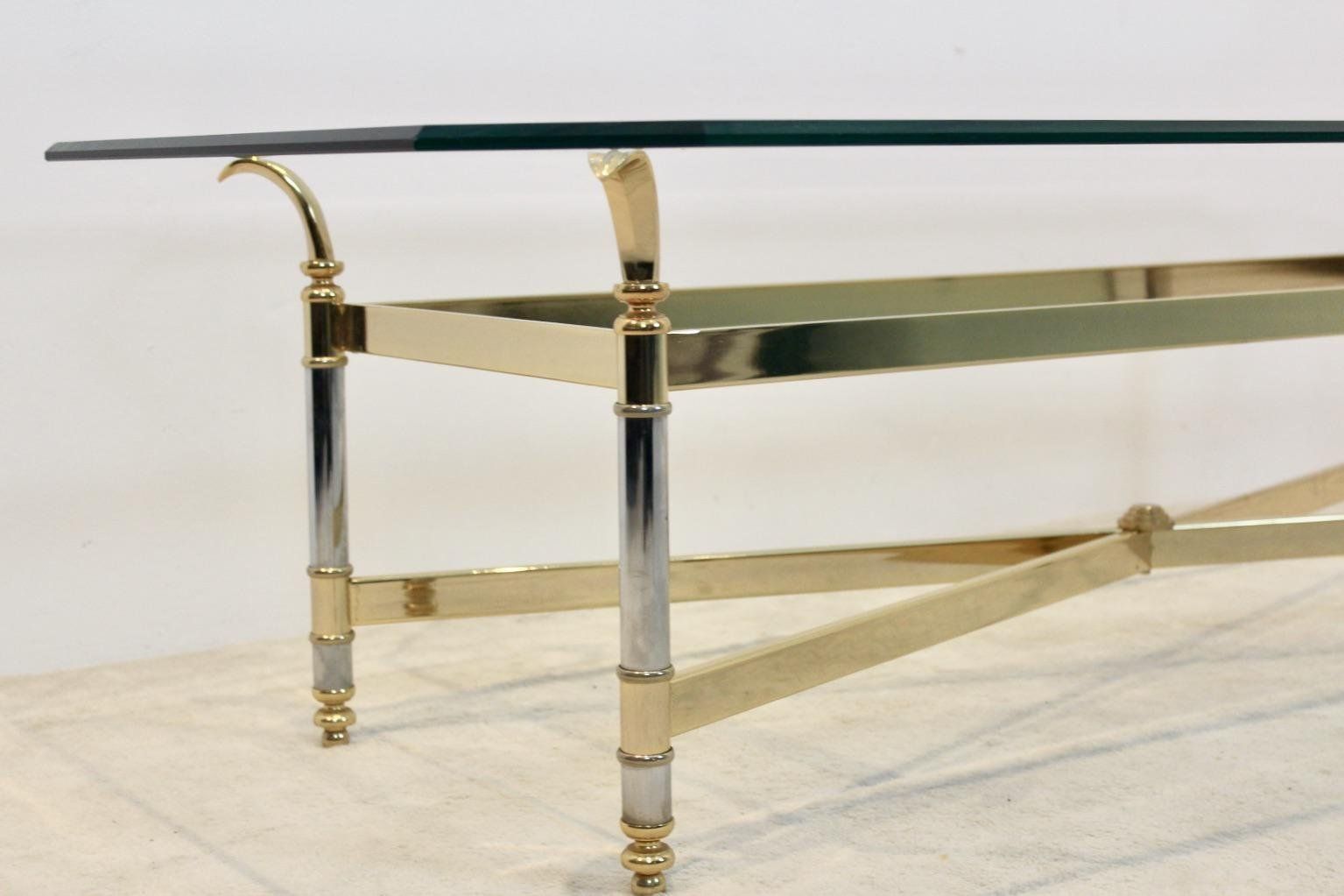 photo furniture Brass, Chrome & Glass Center Table, France 1970s