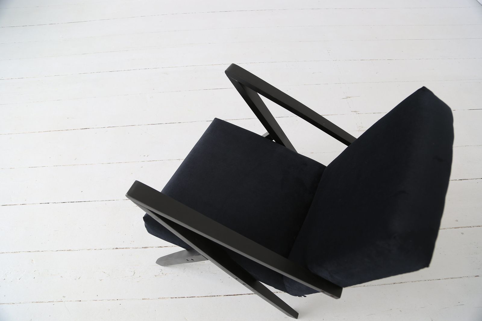 Original Midcentury Polish Armchair From The 60s In Black Velvet And Black Wooden Frame photo 832.0