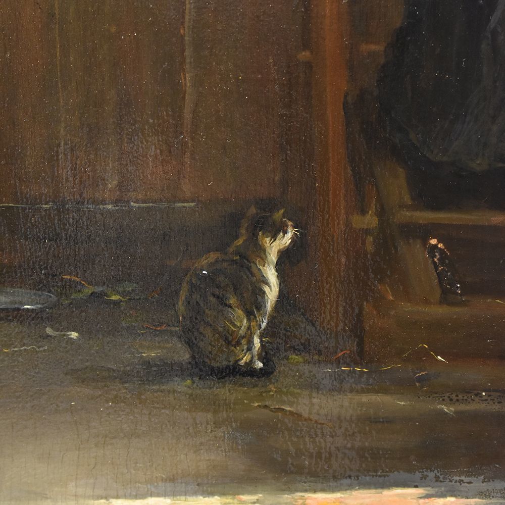 Antique Painting, Interior, Oil On Wood, French Painter, 19 Th Century. (Qr274) photo vinterior