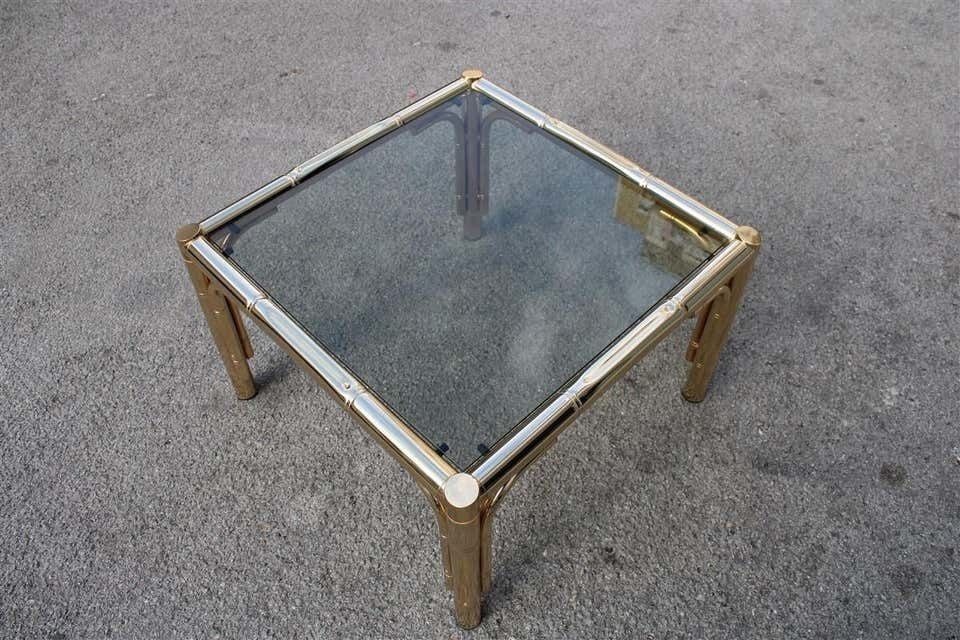 Square Coffee Table In 24 Karat Gold Metal Italian Design 1970 Bamboo Cane photo 1324.0