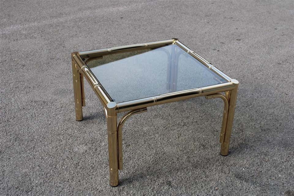 Square Coffee Table In 24 Karat Gold Metal Italian Design 1970 Bamboo Cane photo vintage