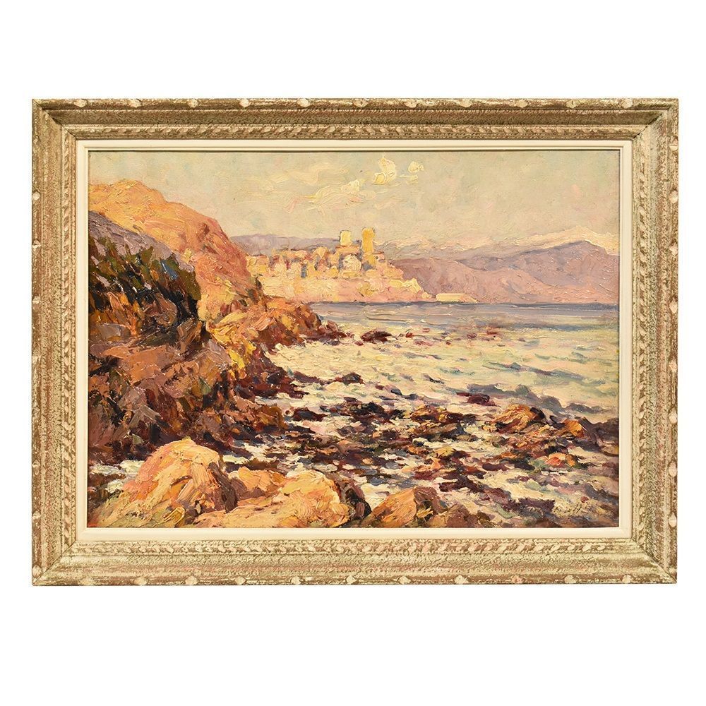 Little Seascape Painting, Nature Painting, Oil On Canvas, Early 20 Th Century. (Qm288)