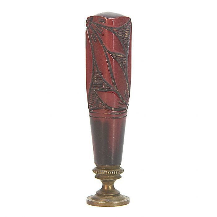 Sealing Seal In Red Lacquer Engraved With The Leaves Letter G photo Home Decor