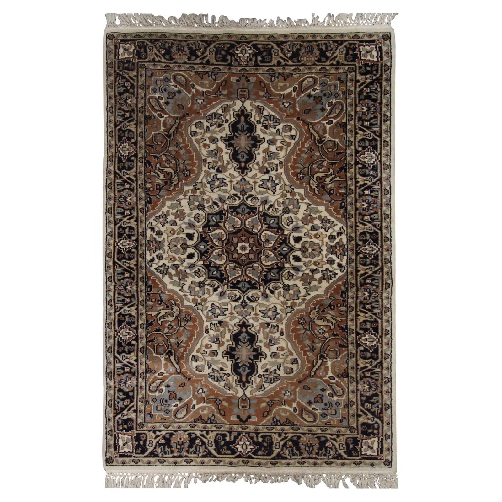 Handmade Carpet Vintage Indian Oriental Rug, Cream Wool Rug  164x198cm