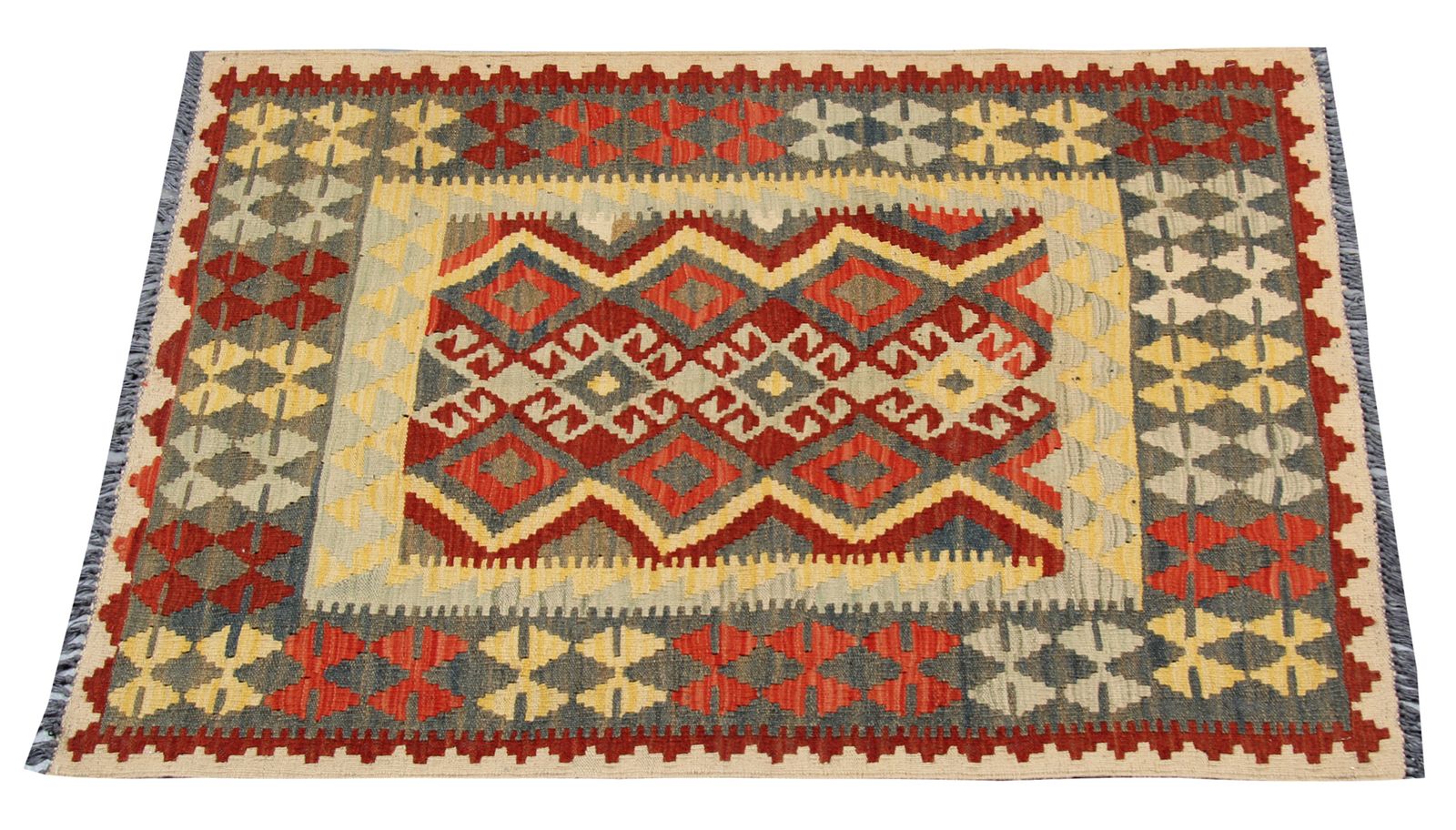Handwoven Geometric Afghan Kilim Rug, Oriental Flatwoven Wool Rug 102x151cm photo 280.0