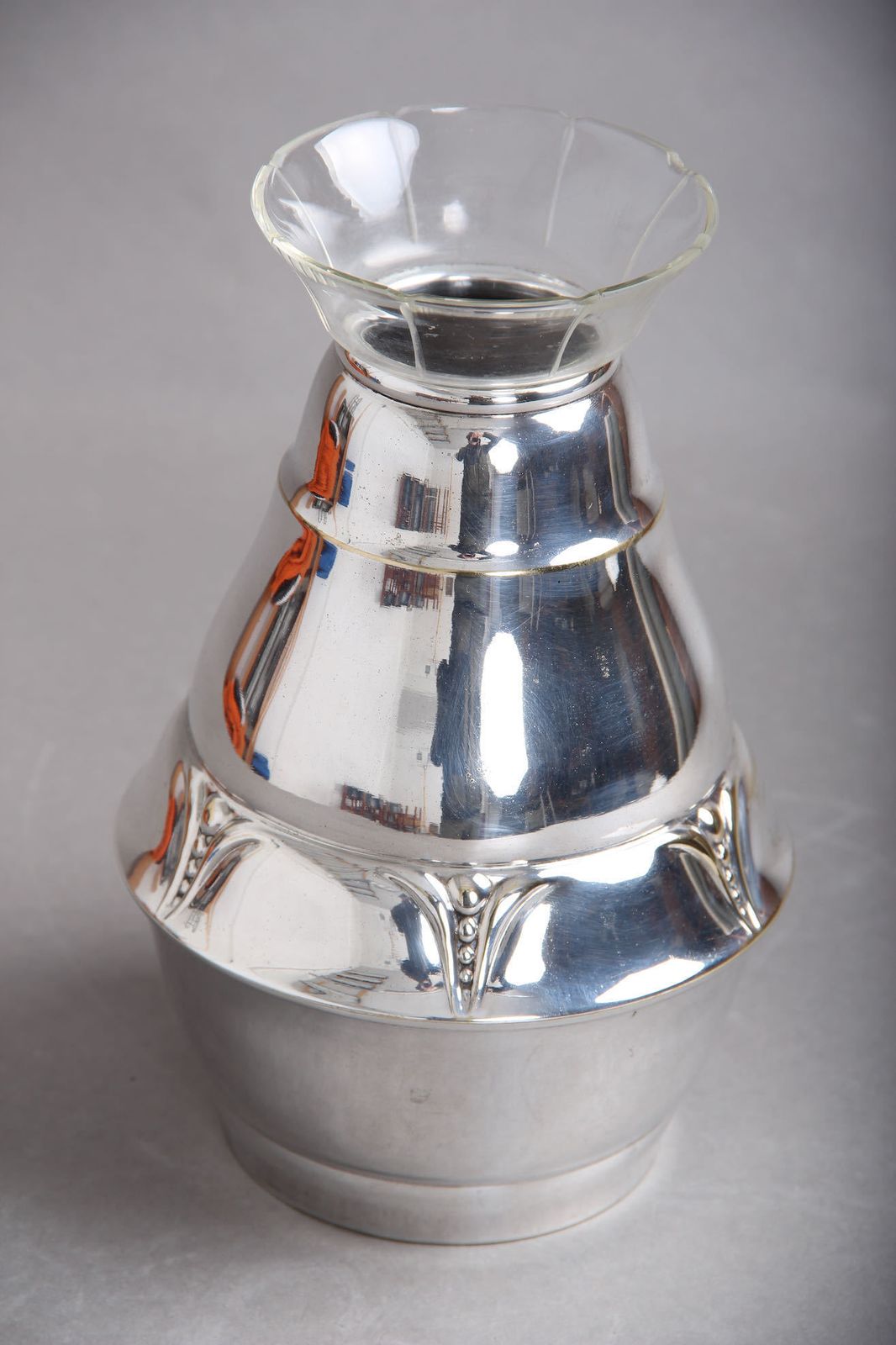 Danish Silver Vase / Stained Silver And Glass. Danish Skønvirke. 1920s. photo buy