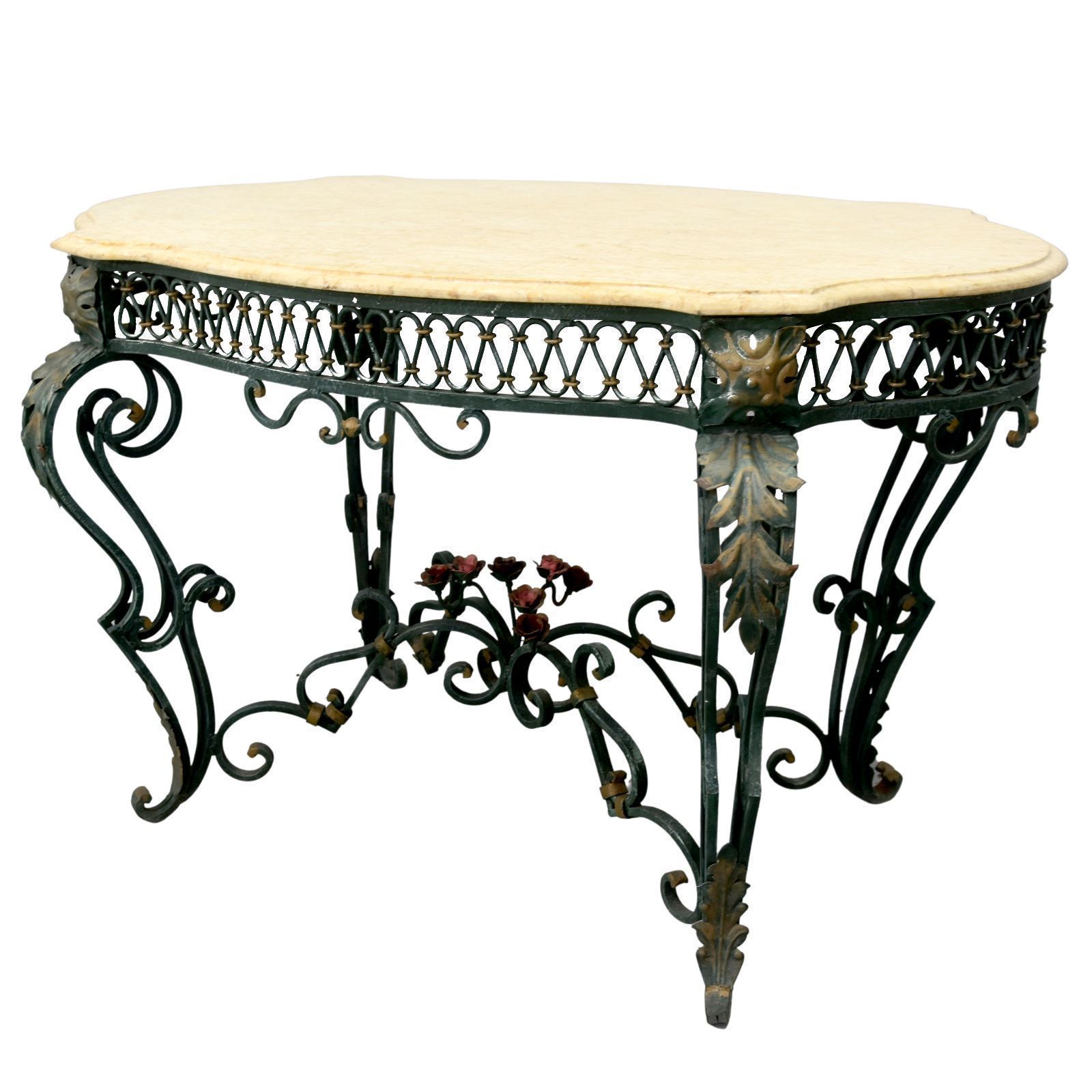 1940 Style Wrought Iron Center Table With Marble Top photo furniture