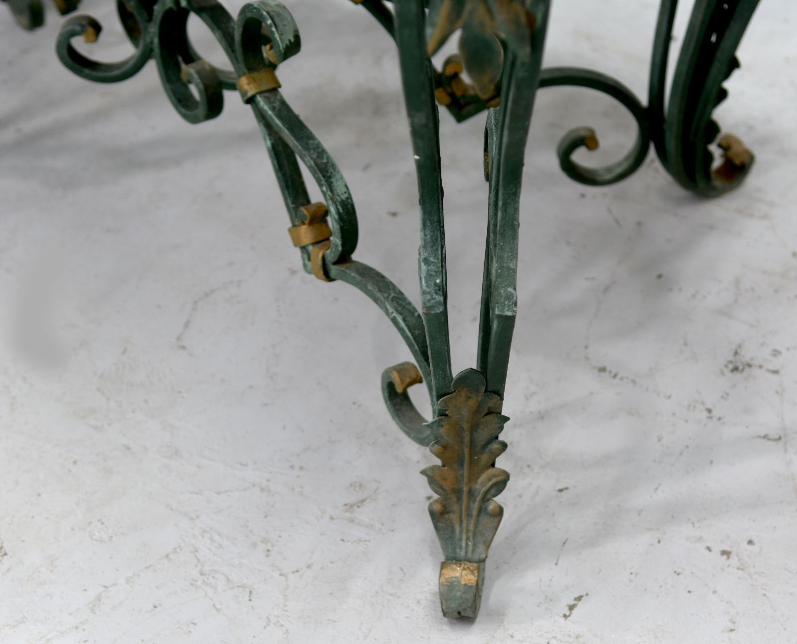 1940 Style Wrought Iron Center Table With Marble Top photo vintage