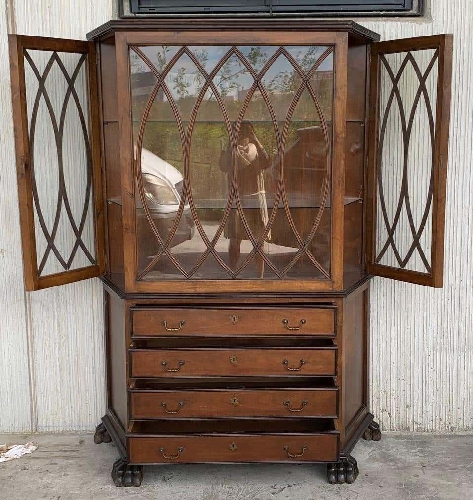 Vitrine Art Nouveau française en bois fruitier, quatre tiroirs photo vinterior