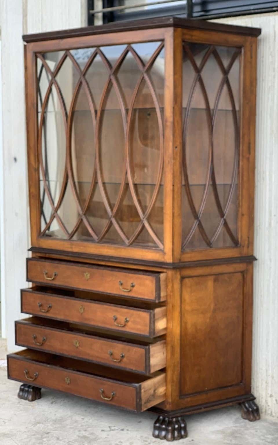 Vitrine Art Nouveau française en bois fruitier, quatre tiroirs photo buy