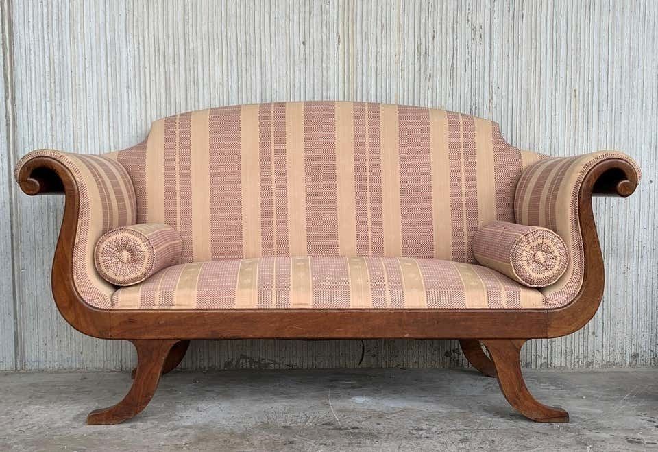 French Early 20th Regency Style Wood Scroll Arms Sofa Or Setee photo furniture