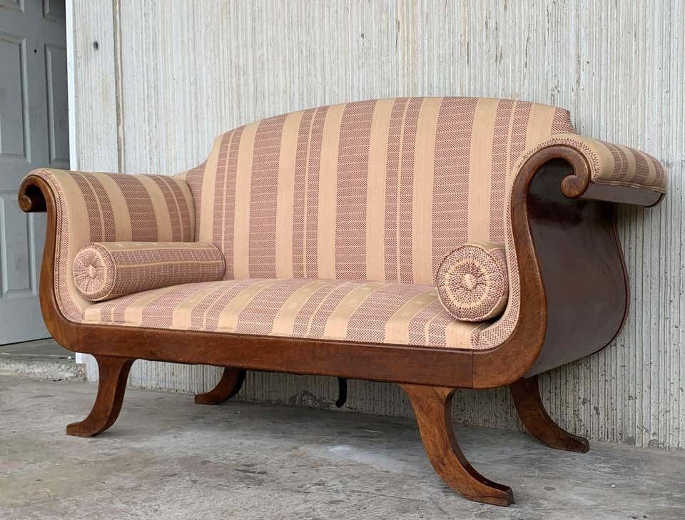 French Early 20th Regency Style Wood Scroll Arms Sofa Or Setee photo Furniture