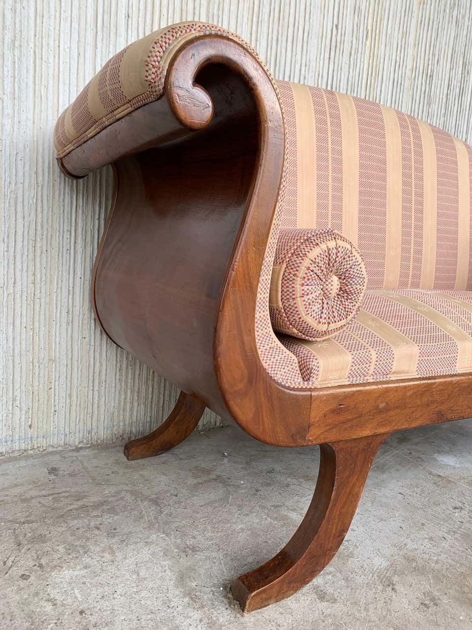 French Early 20th Regency Style Wood Scroll Arms Sofa Or Setee photo vinterior