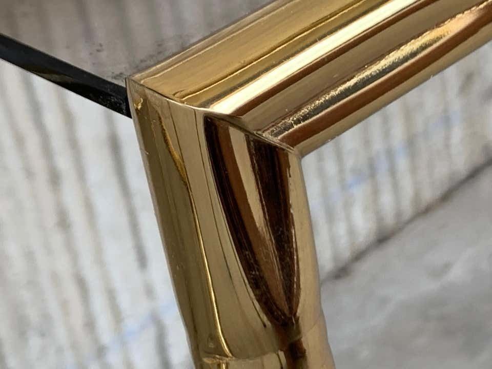 2059.0 Mid Century Modern Italian Faux Bamboo Gilt Metal Console With Smoked Glass photo