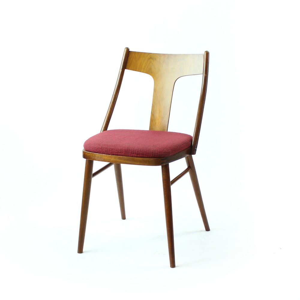 Elegant Dining Chairs In Wood And Pink Upholstery, Czechoslovakia 1960s, Set Of 4 photo vintage