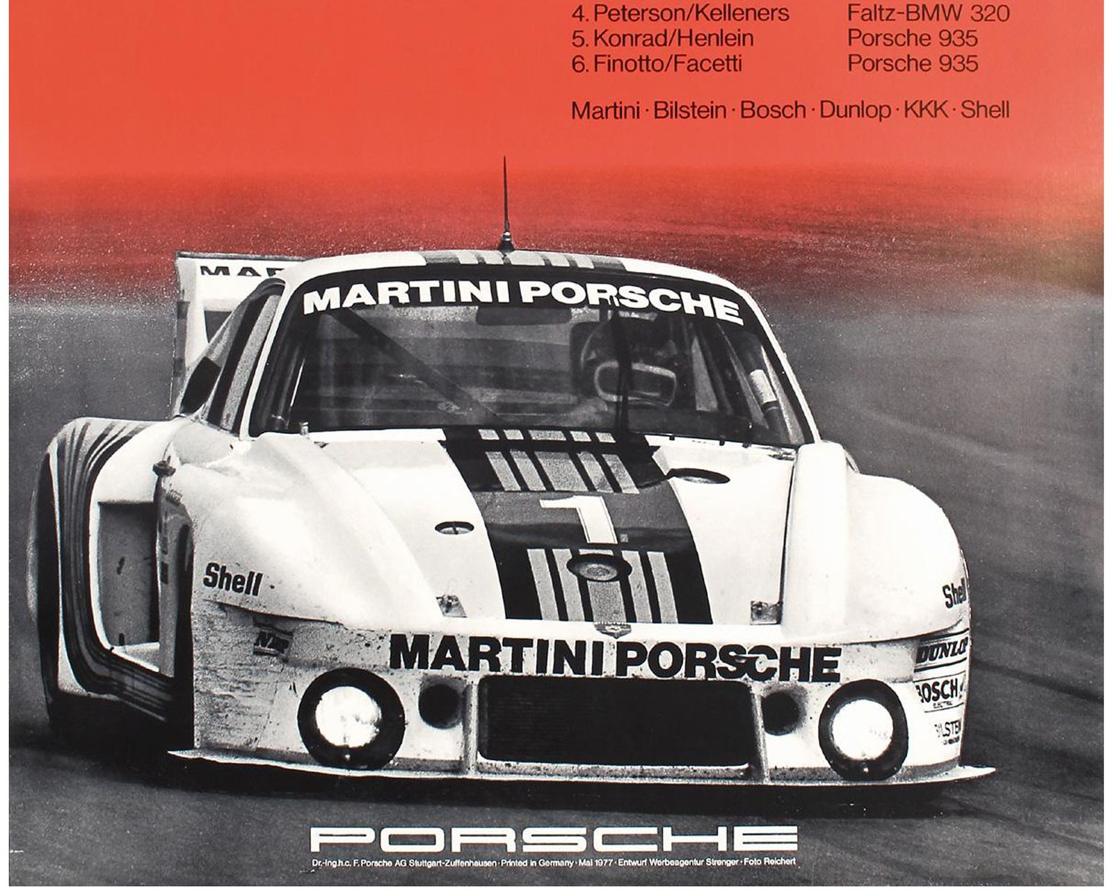 Original Vintage Porsche Silverstone Poster   Martini Porsche 935 Race Car   1977 Silverstone 6 Hours Race World Championships photo for sale