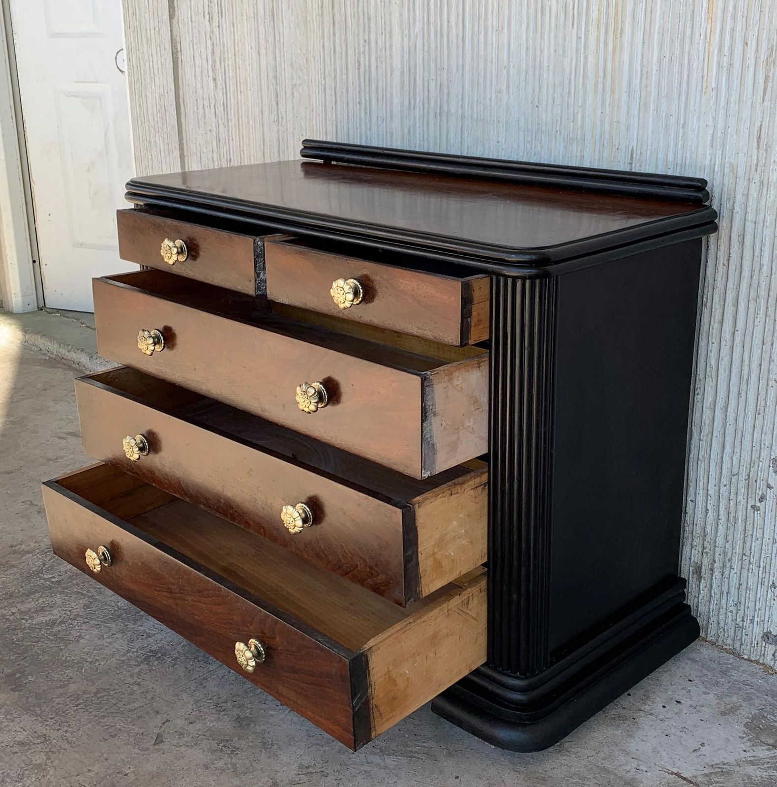 French Art Deco Chest Of Drawers With Ebonized Base And Columns photo vintage