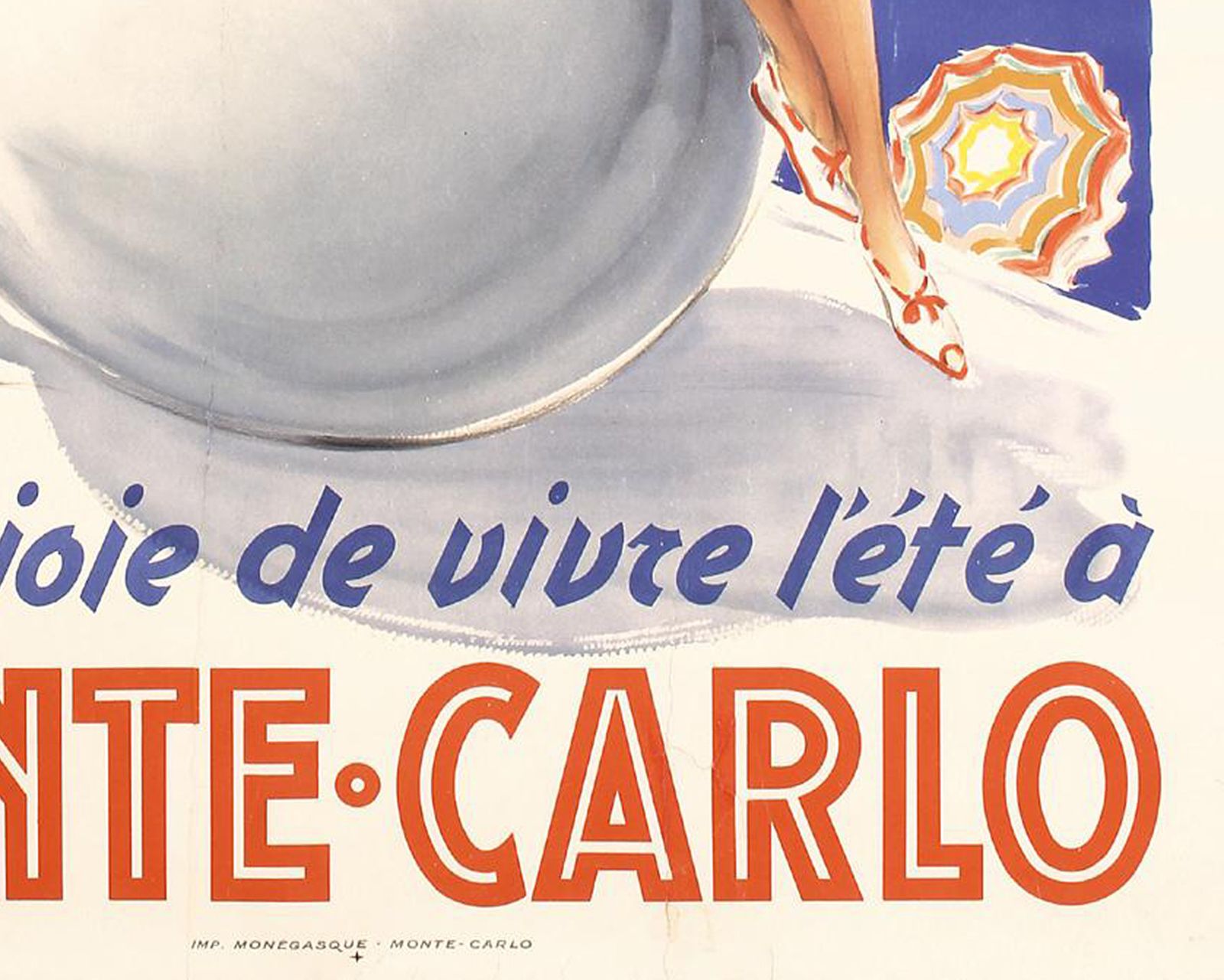 Original Vintage 40s Monte Carlo Beach Surf Travel Poster By Louis Icart 1948 photo 3975.0