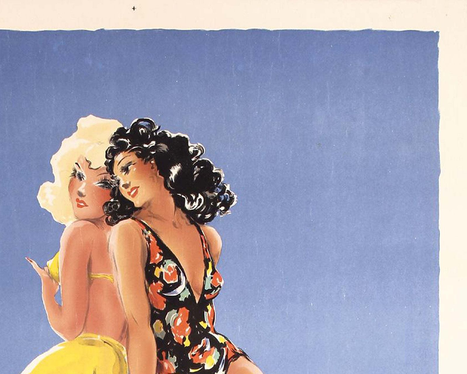 Original Vintage 40s Monte Carlo Beach Surf Travel Poster By Louis Icart 1948 photo vinterior