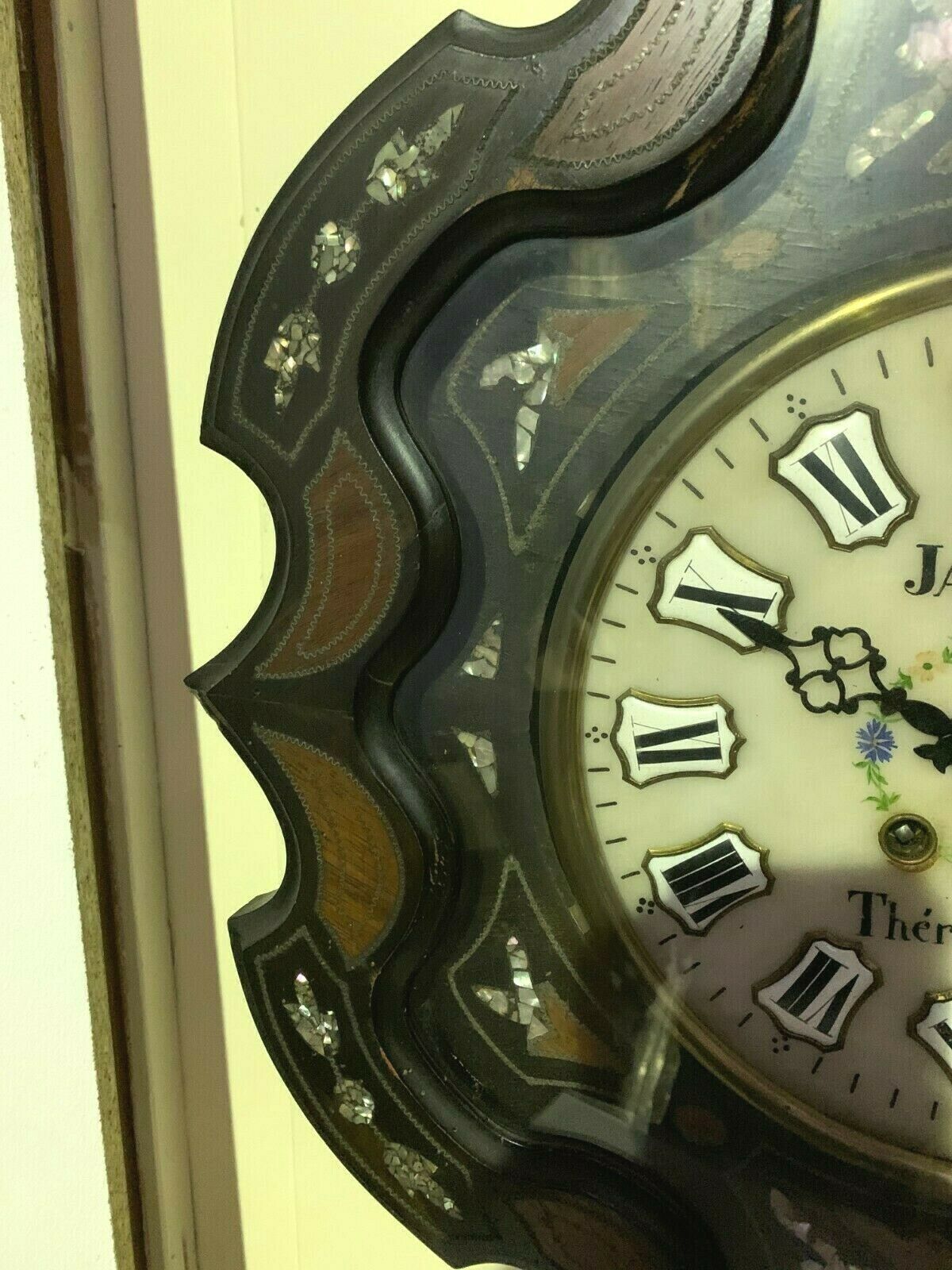 Napoleon III Wall Clock Bull's Eye 19th Century Mother Of Pearl Pendulum photo vinterior