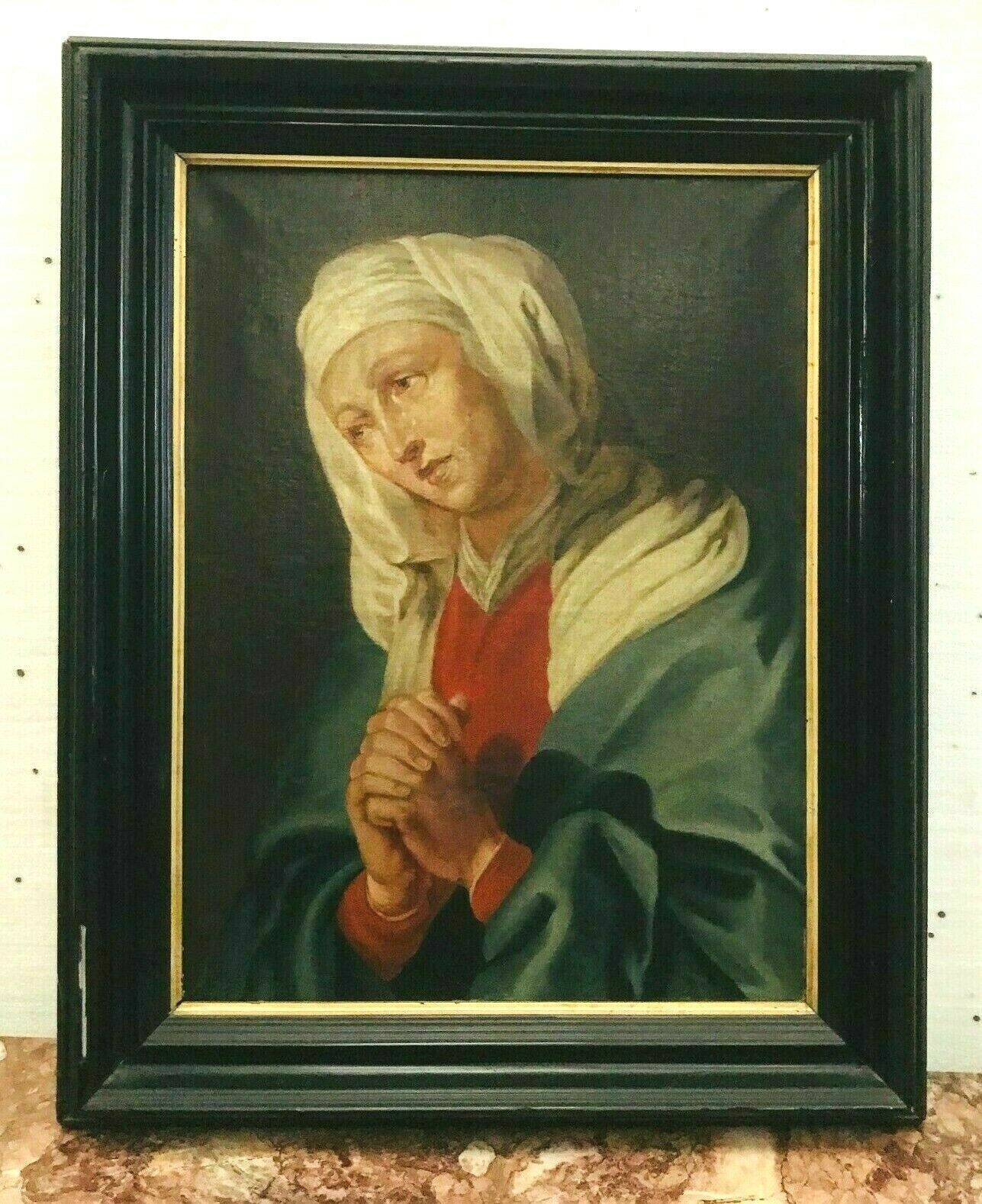 Oil On Canvas Young Woman In Prayer Table Portrait XIX Century