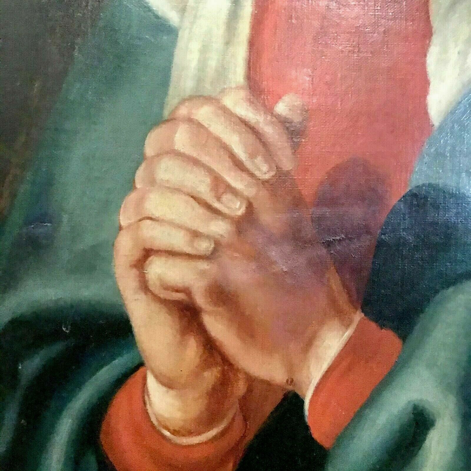 Oil On Canvas Young Woman In Prayer Table Portrait XIX Century photo Art