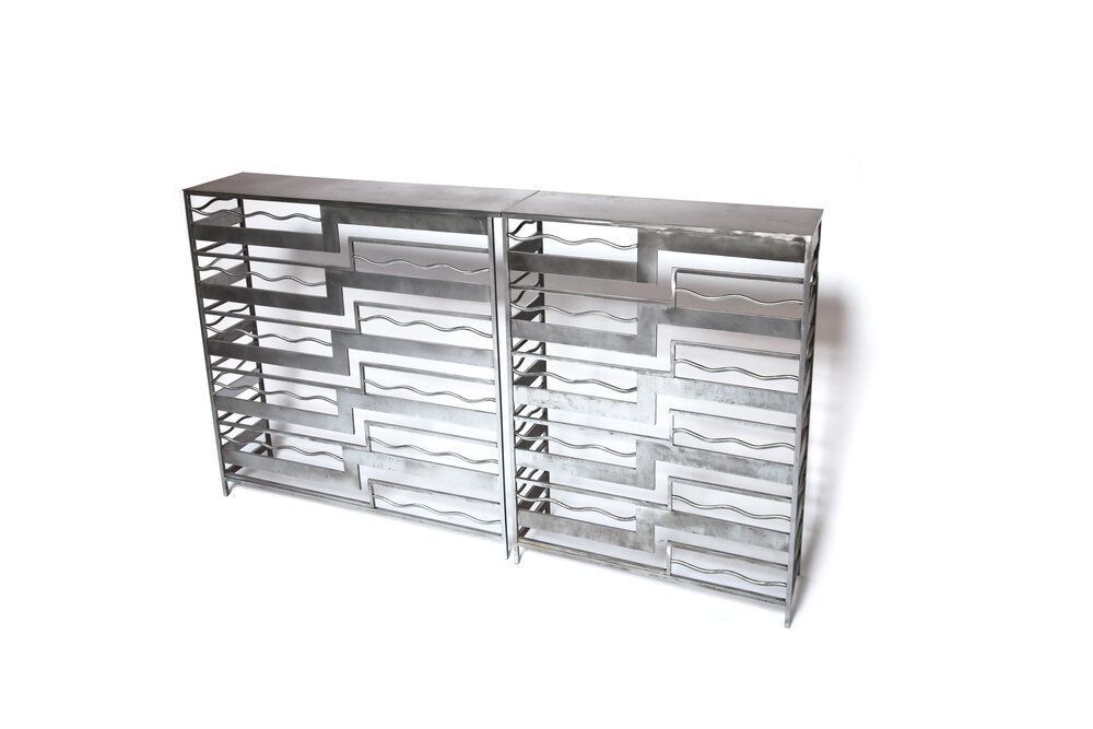 Unique Pair Of Metal Geometric Consoles, France 1930’s photo buy