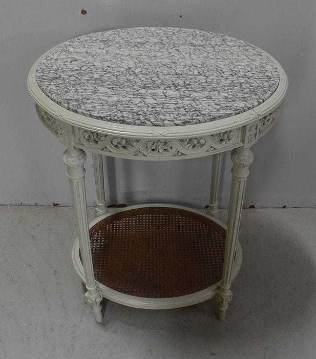 Rechampi And Cannage Wooden Pedestal Table, Louis XVI Style 1920