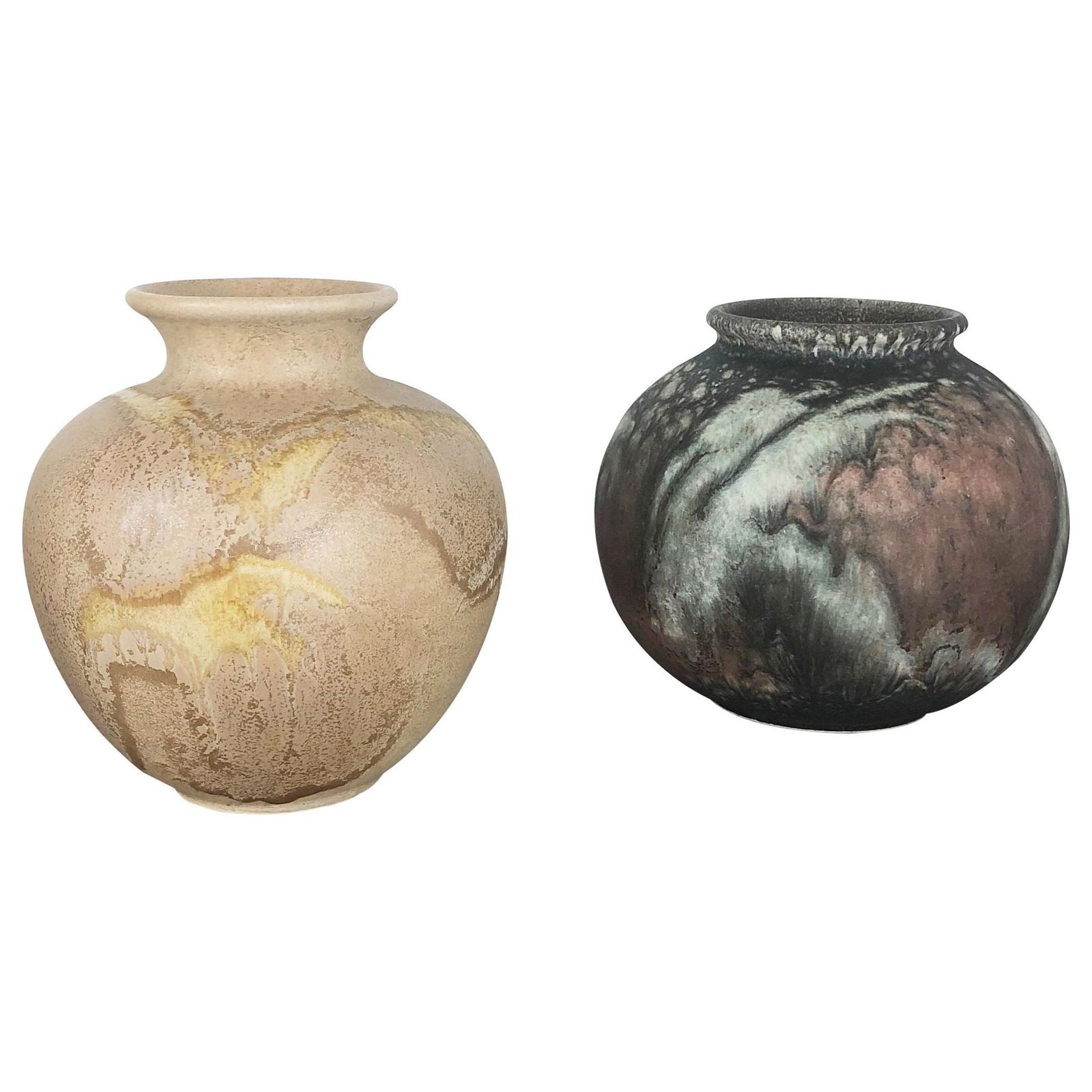 Set Of 2 Pottery Vases Fat Lava Abstract Designed By Ruscha, Germany, 1960s