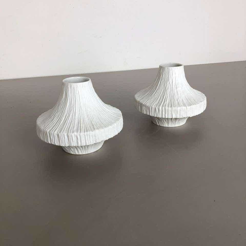 Set Of 2 Porcelain Op Art "Stone" Vase By Heinrich Selb, Germany, 1970s photo for sale