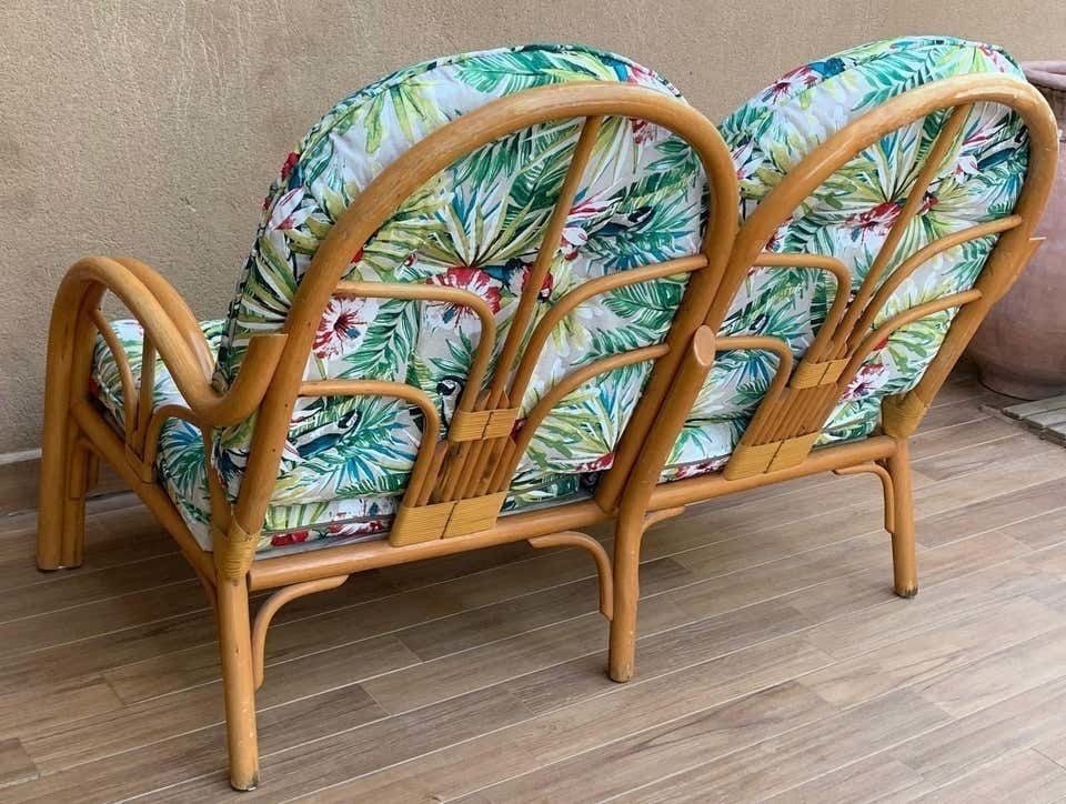 Italian Mid Century Modern Bamboo Set Of Lounge Patio With Settee And Rocking photo vintage