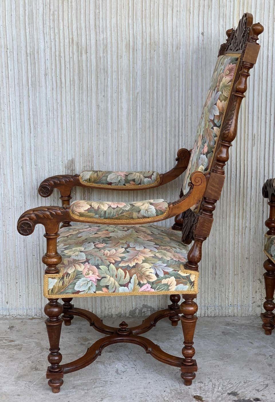 Louis Xvi Style French Pair Of Carved Walnut Armchairs, 1900s photo vinterior