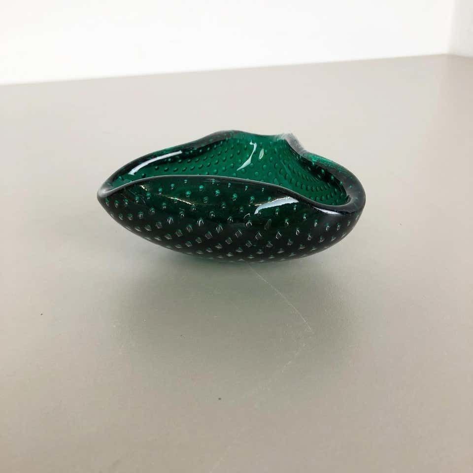 Murano Glass Bullicante "Green" Bowl Element Shell Ashtray Murano, Italy, 1970s photo for sale