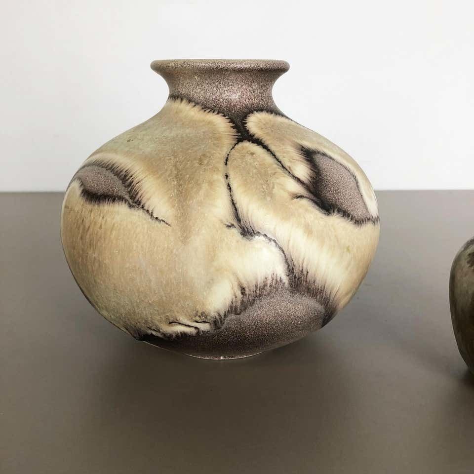 Set Of 2 Pottery Vases Fat Lava Abstract Designed By Ruscha, Germany, 1960s photo Home Decor