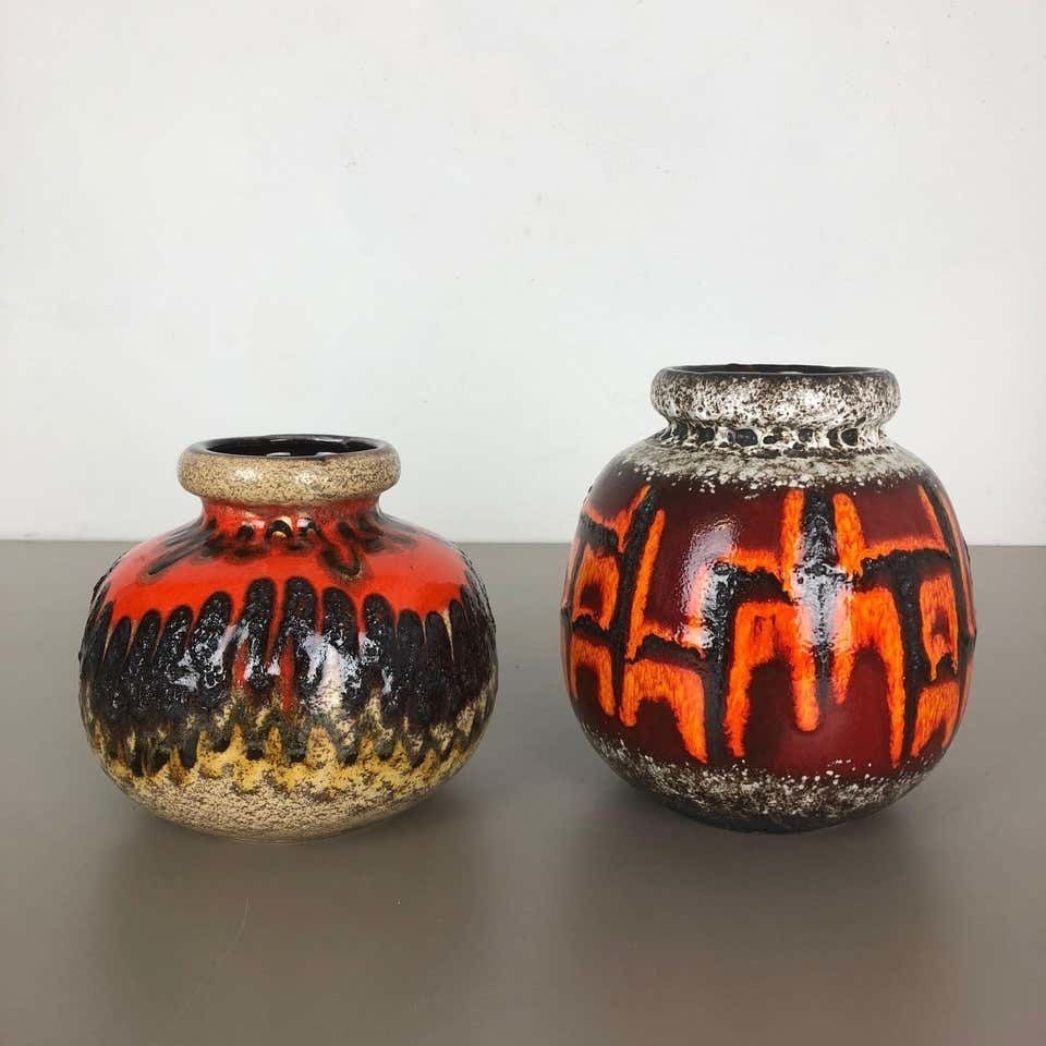 Set Of Two Pottery Fat Lava Vases "Multi Color" By Scheurich, Germany, 1970s photo for sale