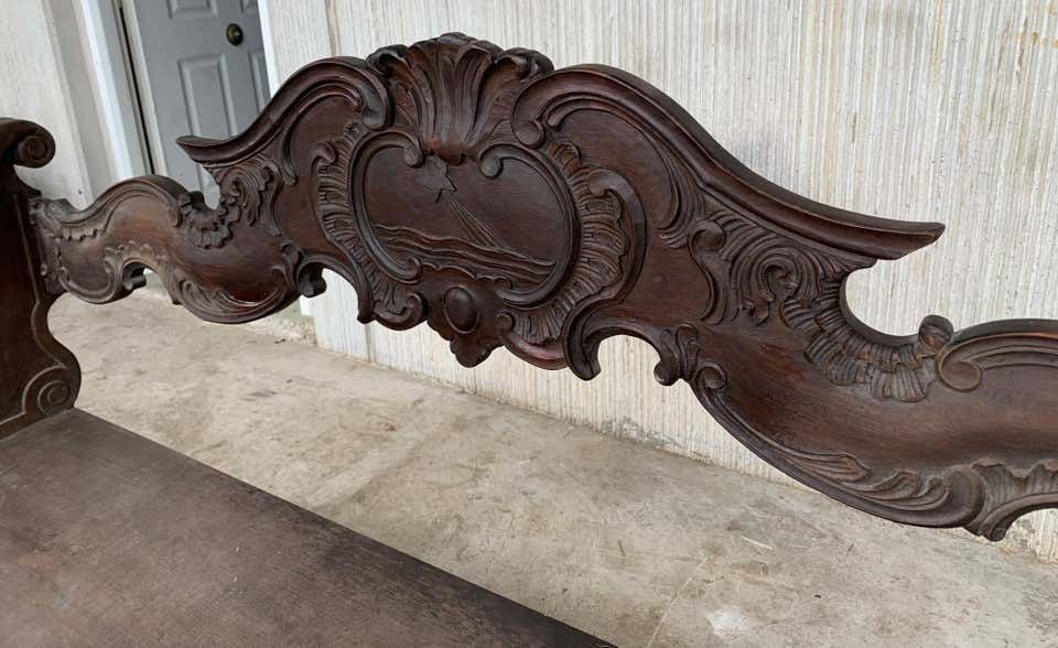 Banc français en chêne sculpté à la main, XIXe siècle photo vinterior
