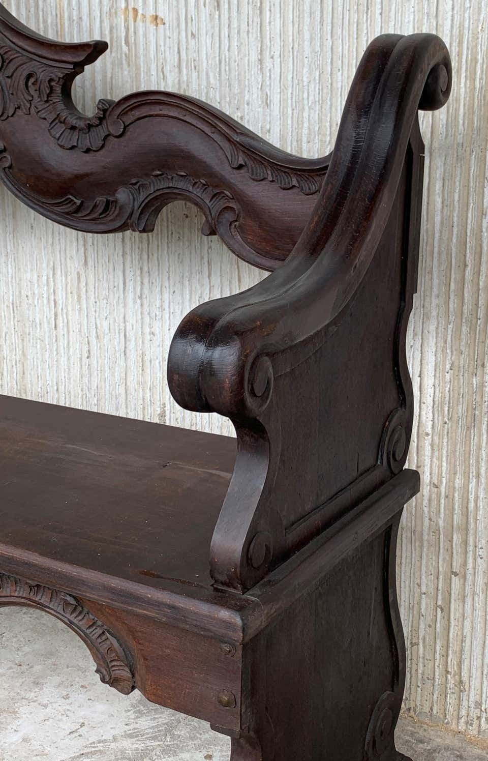 Banc français en chêne sculpté à la main, XIXe siècle photo vintage