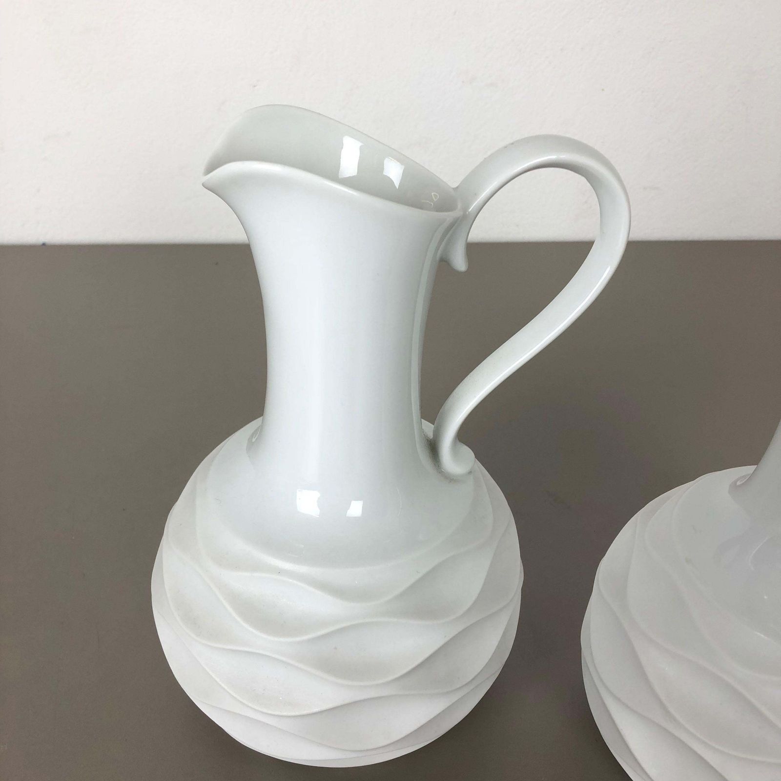 Set Of 2 Op Art Biscuit Porcelain Jug Vases By Edelstein Bavaria, Germany, 1970s photo for sale