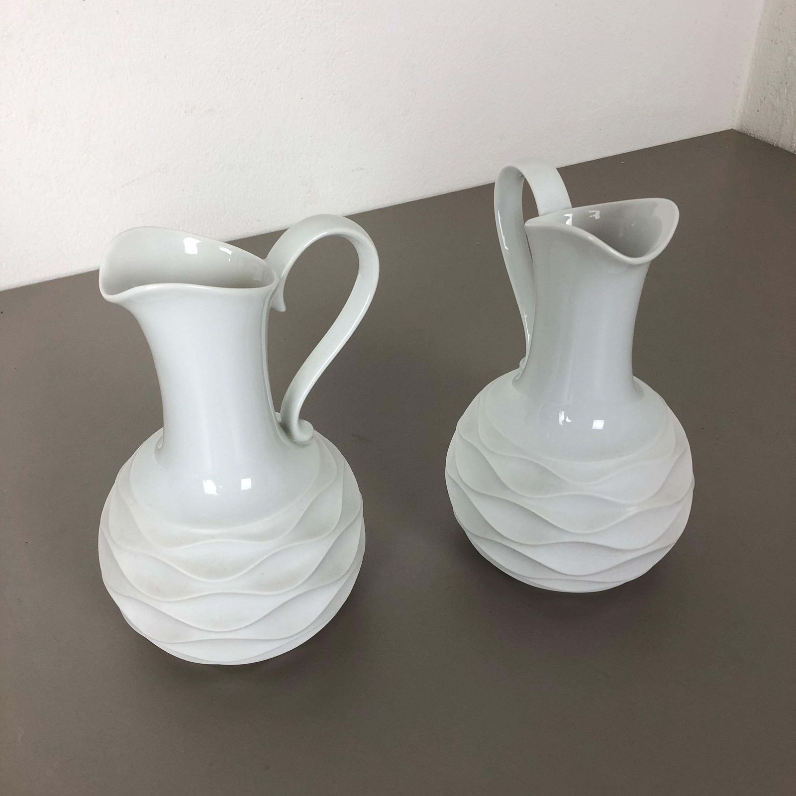 Set Of 2 Op Art Biscuit Porcelain Jug Vases By Edelstein Bavaria, Germany, 1970s photo vintage