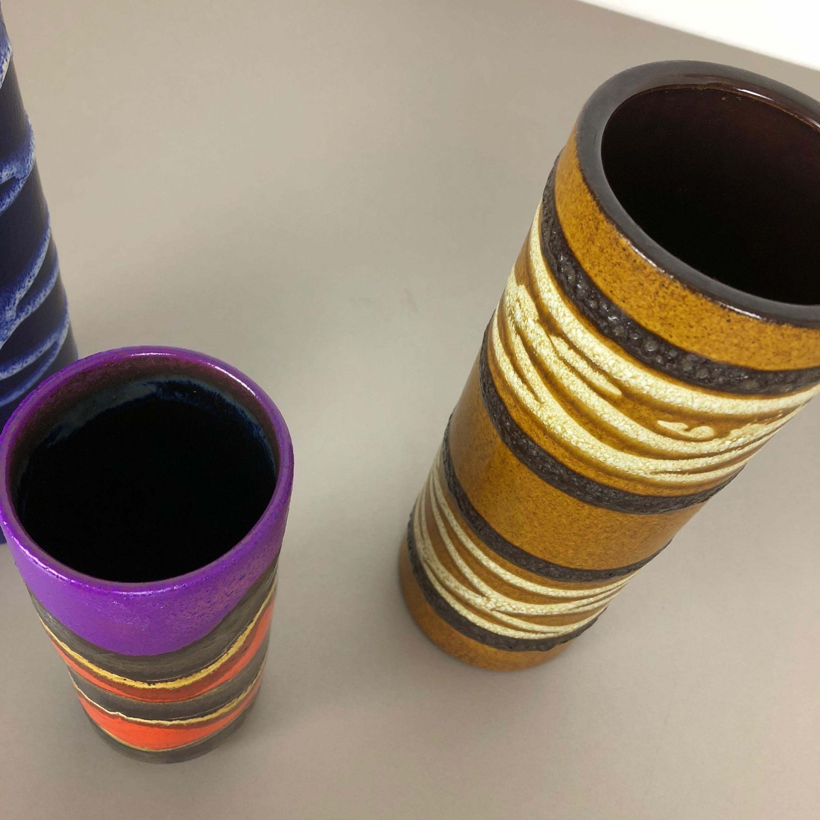 photo for sale Set Of Three 1970s Pottery Fat Lava "Tube" Vases Made By Scheurich, Germany